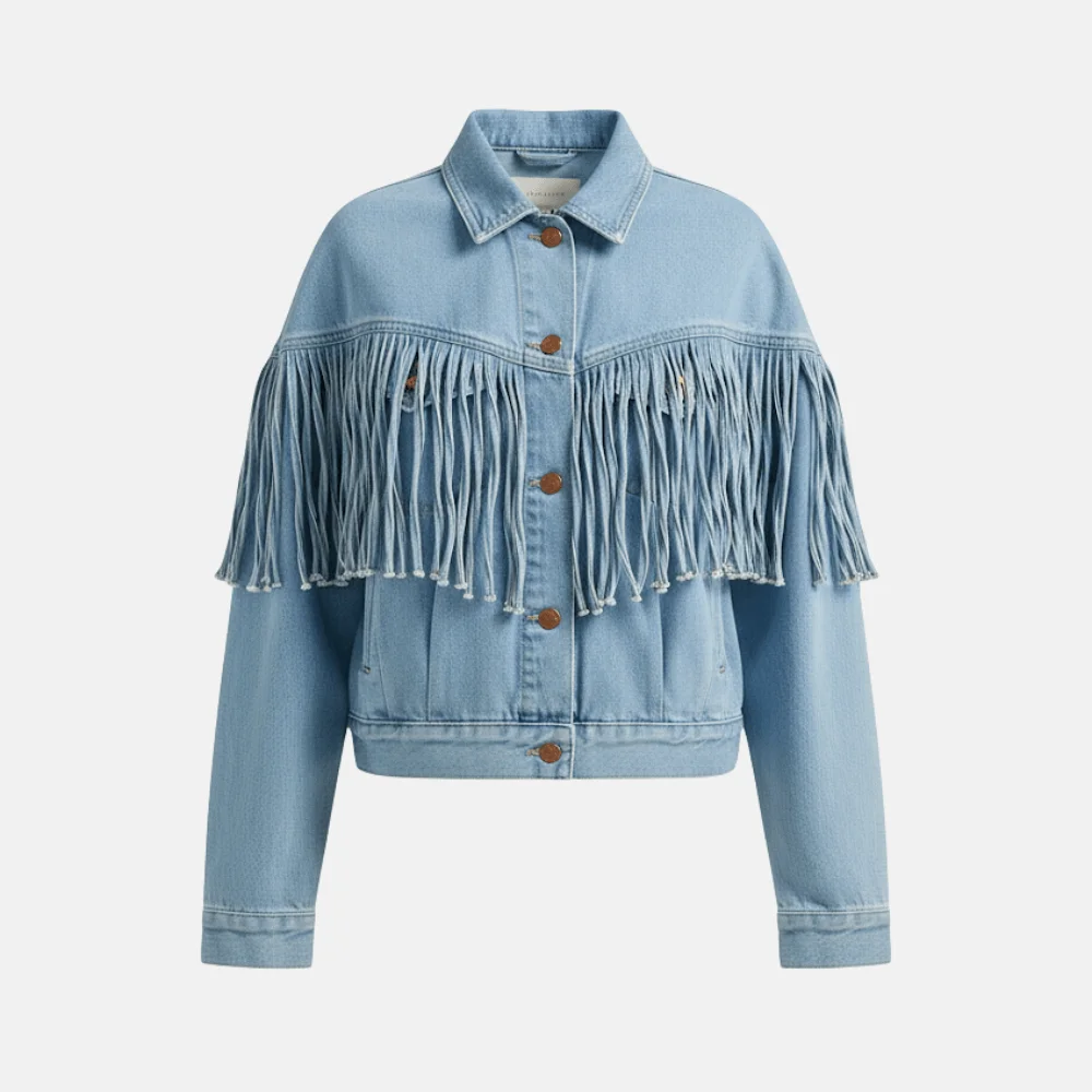 Landman Michelle Randolph Denim Fringe Jacket