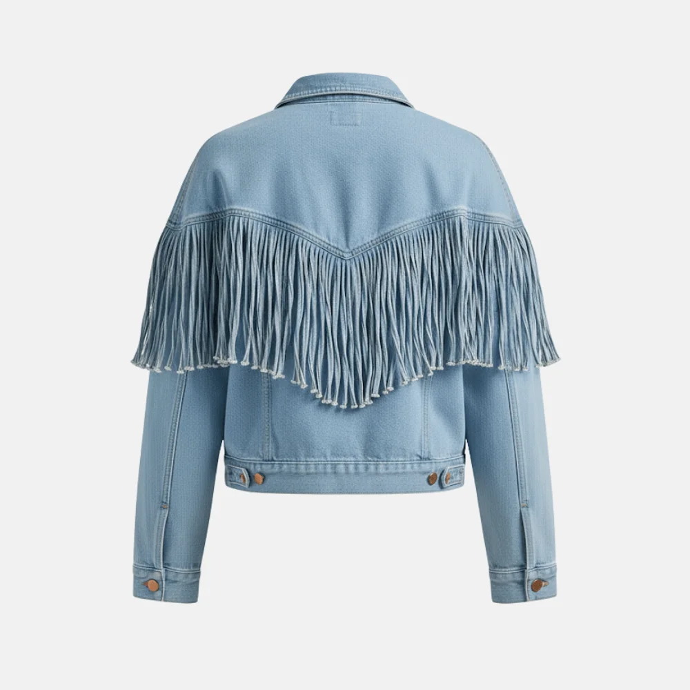 Landman Michelle Randolph Denim Fringe Jacket