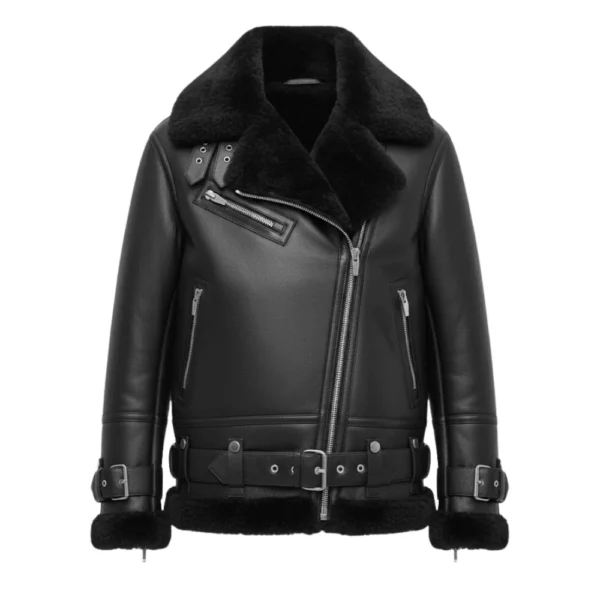 Lisa Women's Black B-3 Bomber Leather Jacket