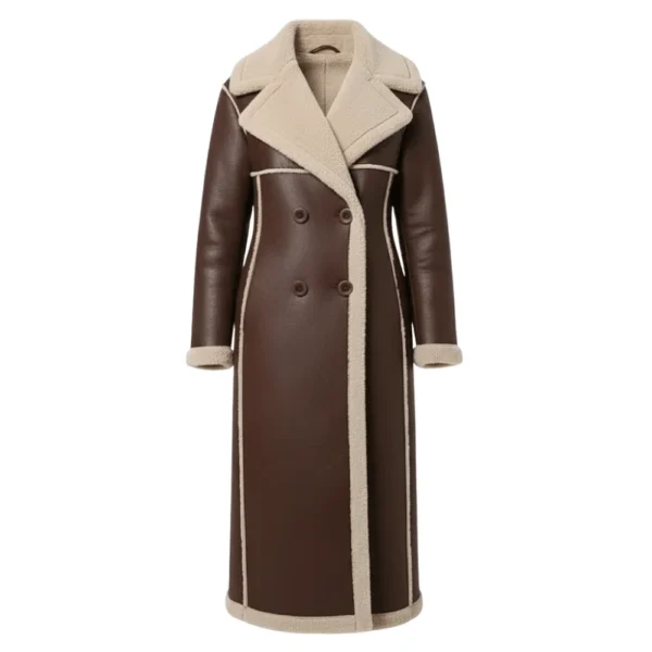 Gigi Hadid Shearling Brown Leather Trench Coat