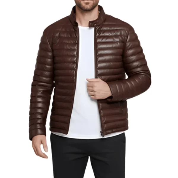 Havoc Men’s Brown Leather Puffer Jacket