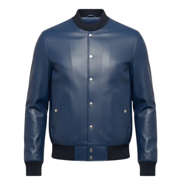 Tyler Men’s Blue Leather Bomber Jacket