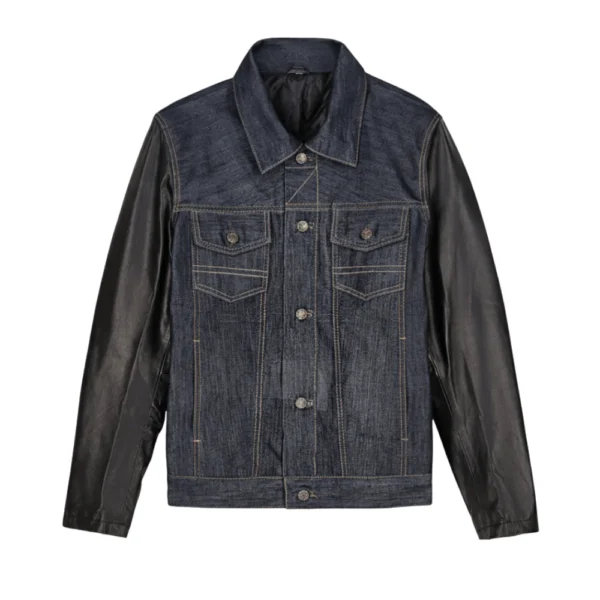 Colin Men’s Blue Trucker Leather Jacket