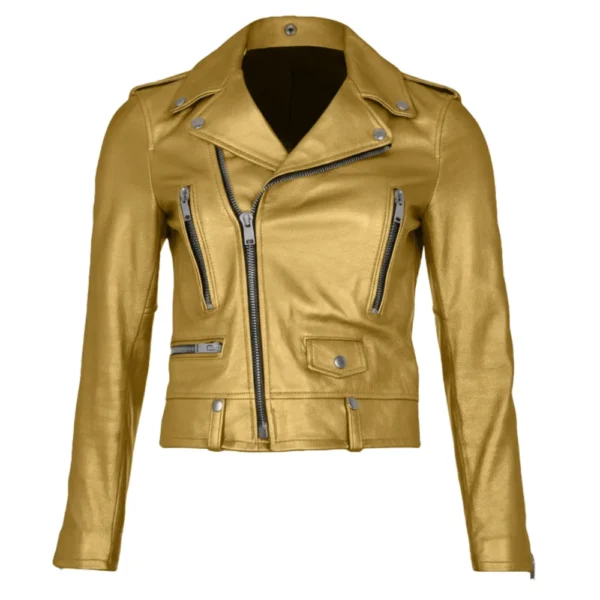 Landman Ali Larter Golden Leather Biker Jacket