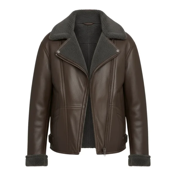 Ella McCay Movie Emma Mackey Shearling Aviator Jacket