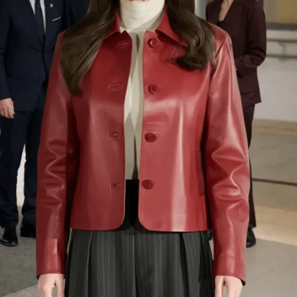 Queen Letizia Red Leather Jacket