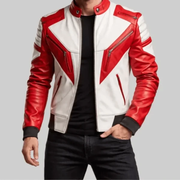 Men’s Street Racer Red and White Biker Leather Jacket