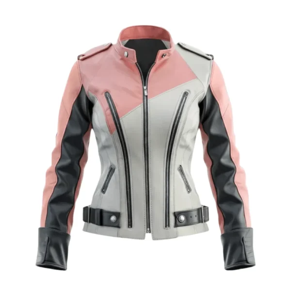 Eleanora Women’s Color Block Biker Leather Jacket