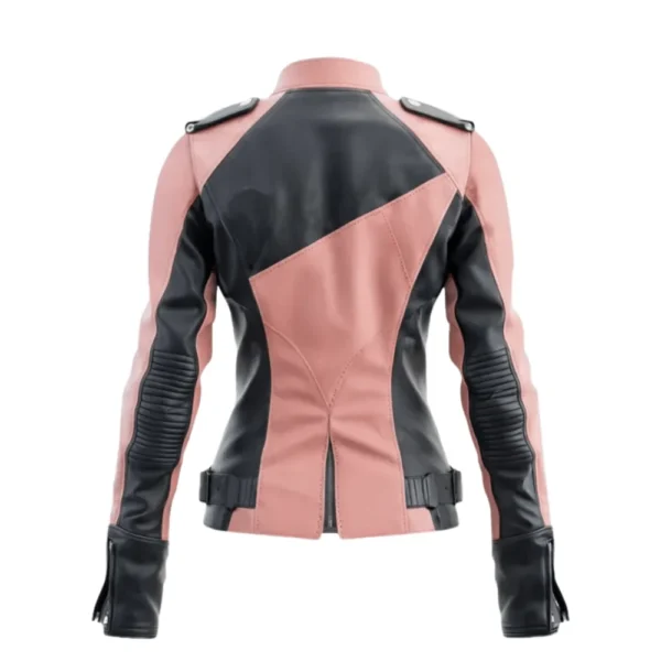 Eleanora Women’s Color Block Biker Leather Jacket