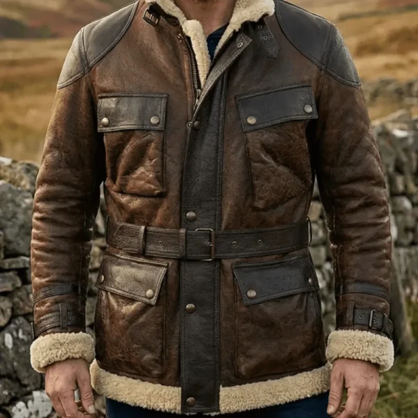 Men In Kilts S02 Sam Heughan Brown Shearling Jacket