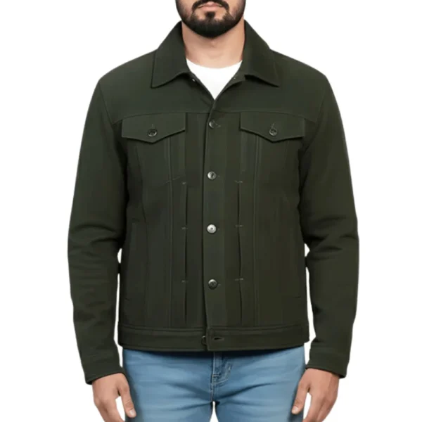 Garry Men’s Green Distressed Suede Trucker Jacket