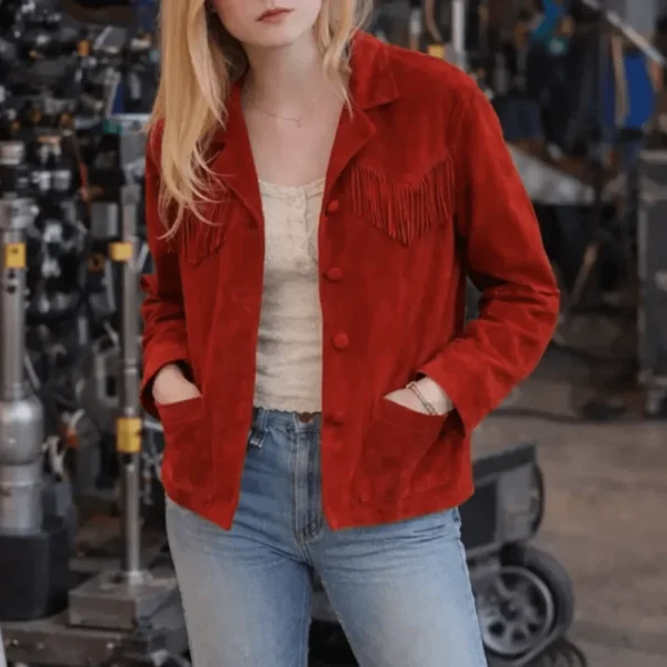 Margo’s Got Money Troubles Elle Fanning Red Fringe Jacket