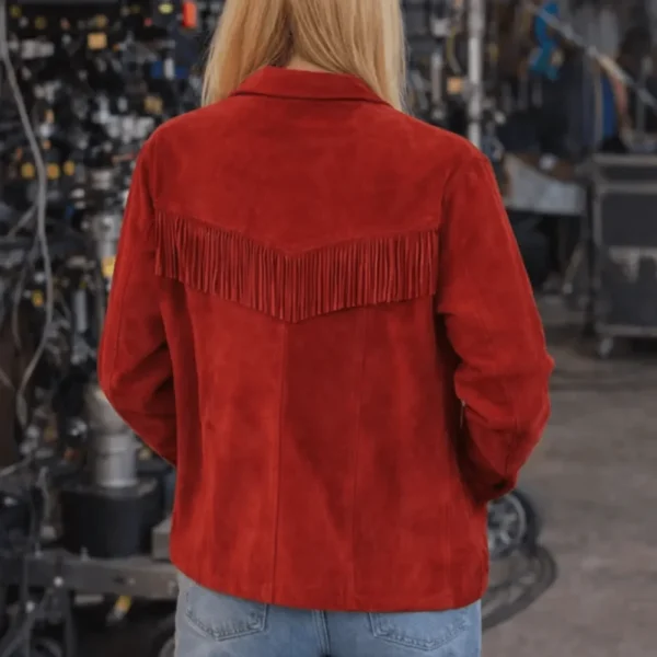 Margo’s Got Money Troubles Elle Fanning Red Fringe Jacket